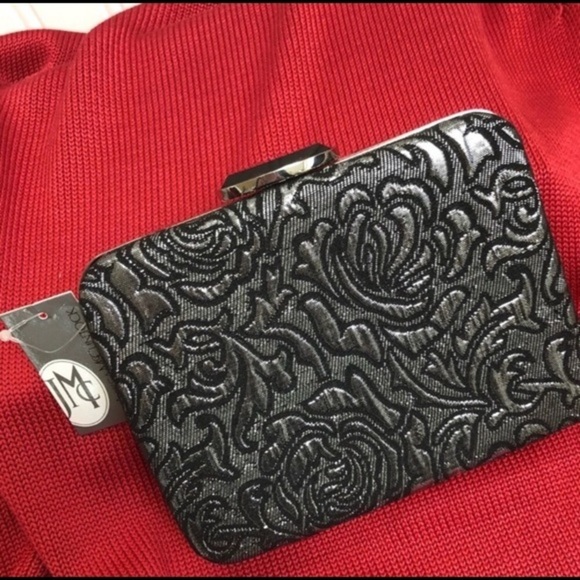 Jessica McClintock Metal Box Clutch w Strap - Picture 2 of 5